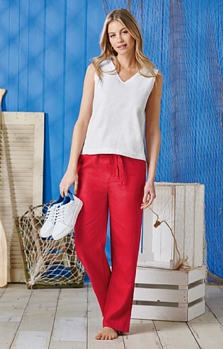 House of Bruar Ladies Linen Mix Trousers - Red, Red