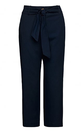 Zerres Ladies Tie Waist Linen Trousers - Navy Blue, Navy