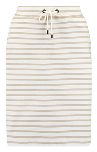 House Of Bruar Ladies Drawstring Breton Stripe Skirt, Tan/White