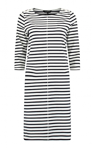 House Of Bruar Ladies Breton Stripe Boat Neck Dress, White/Navy