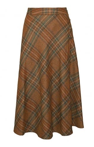 House of Bruar Ladies Button Swing Skirt, Mahogany/Loden Check