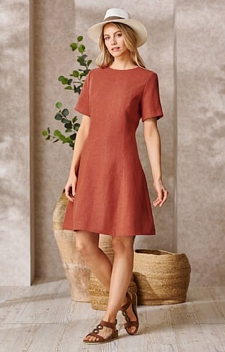 House of Bruar Ladies Linen Swing Dress, Terracotta