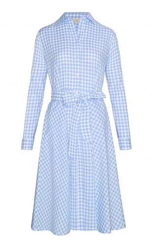 House of Bruar Ladies Cotton Tie Dress, Sky Gingham