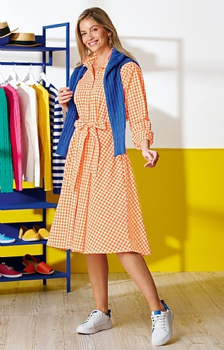 House of Bruar Ladies Cotton Tie Dress, Tangerine Gingham