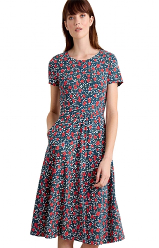 Ladies Seasalt Short Sleeved April Dress, Reed Flower Raincloud