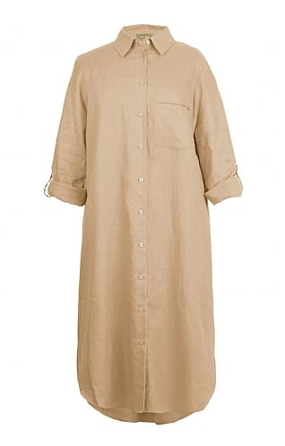 House Of Bruar Ladies Long Linen Shirt Dress - Beige, Beige