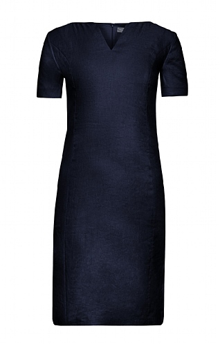 House Of Bruar Ladies Short Sleeved Linen Dress - Navy Blue, Navy