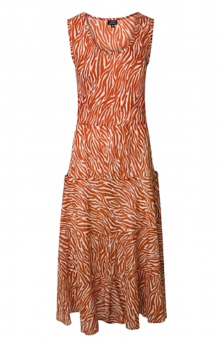 House Of Bruar Ladies Ruffled Sleeveless Dress, Animal Print Rust