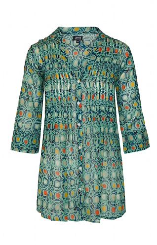 House Of Bruar Ladies Pleated Print Tunic, Aqua Peas