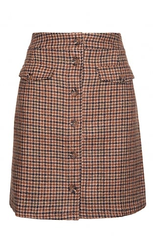 Ladies Joules Avery Button Tweed Skirt, Brown Houndstooth