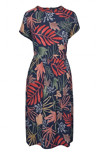 House Of Bruar Ladies Leaf Print Dress - Navy Blue, Navy