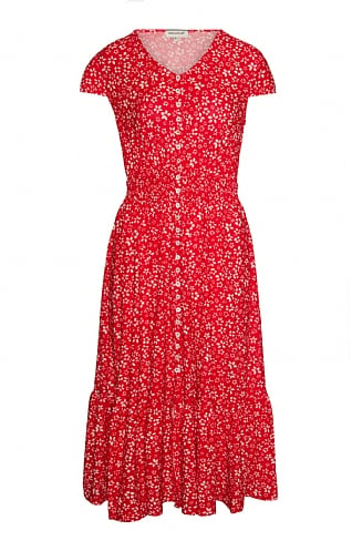 House Of Bruar Ladies Button Through V Neck Floral Dress - Red, Red