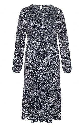 House Of Bruar Ladies Shirring-Gathered Leaf Print Dress, Navy/Spot