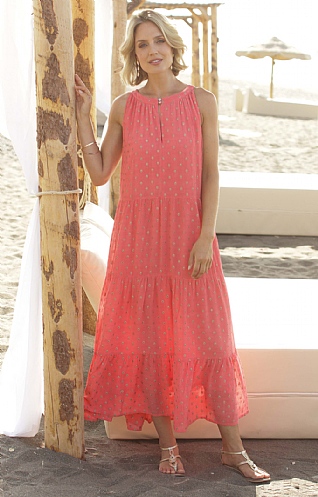 Ladies Pomodoro Metallic Spot Maxi Dress, Coral