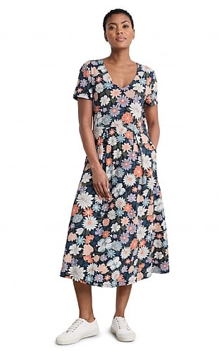 Ladies Seasalt Short Sleeve Helena Dress, Flowering Blooms Maritime