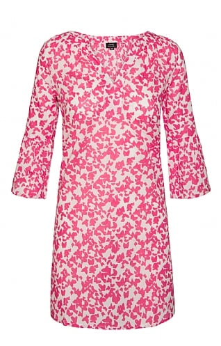 House Of Bruar Ladies V-Neck Dress, Pink Buttefly Print