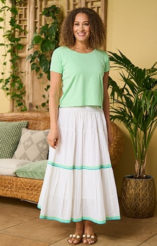 House Of Bruar Ladies Paloma Skirt, White/Green