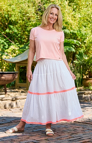 House Of Bruar Ladies Paloma Skirt, White/Pink