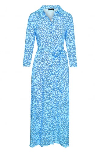 Pomodoro Ladies Leaf Print Dress, Cornflower