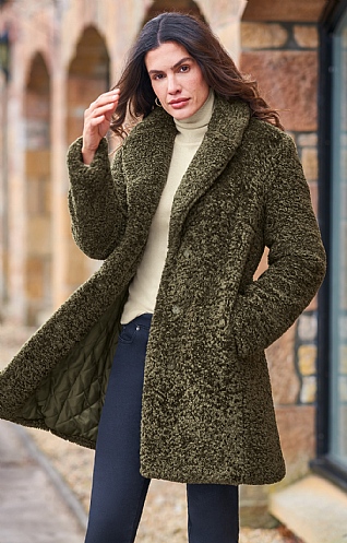 Dark green boucle on sale coat