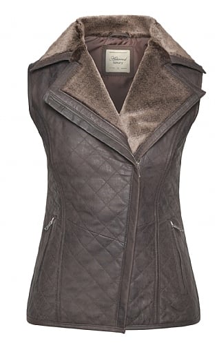 House Of Bruar Ladies Distressed Leather Quilted Gilet, Brown