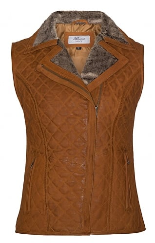 House Of Bruar Ladies Distressed Leather Quilted Gilet, Tan