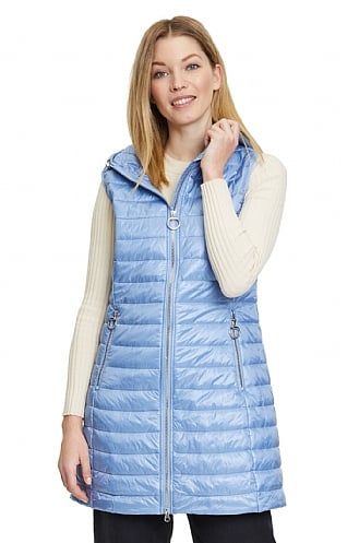 Ladies Betty Barclay Long Quilted Hooded Gilet, Blue
