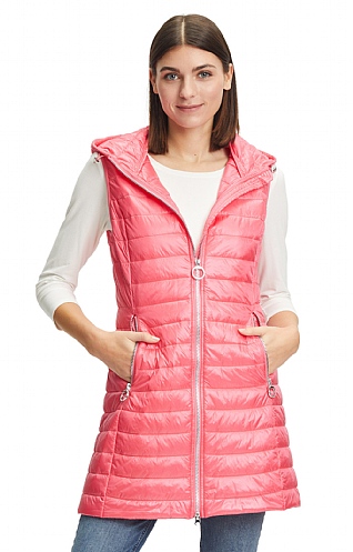 Ladies Betty Barclay Long Quilted Hooded Gilet, Coral