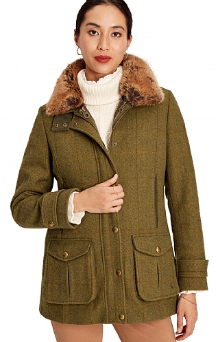 Ladies Joules Fieldcoat Luxe Tweed Jacket, Green Tweed