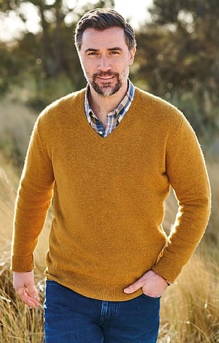 Men's yellow v deals neck sweater