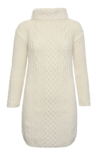 Ladies Cable Knit Sweater Dress - Ecru beige, Ecru