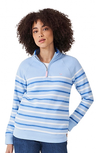 Ladies Crew Clothing Half Zip Sweatshirt, Powder Blue/White/Blue