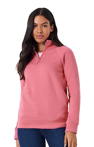 Ladies Crew Clothing Half Zip Sweatshirt, Rapture Rose