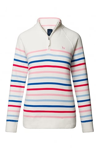 Ladies Crew Clothing Half Zip Sweatshirt, White/Pink/Blue/Tomato