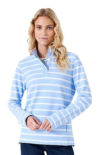 Ladies Crew Clothing Padstow Pique Sweatshirt, Blue/White/Candy