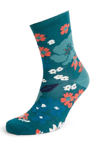 Ladies Seasalt Bamboo Arty Socks, Dense Floral Dark Thyme