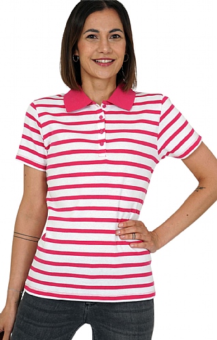 House Of Bruar Ladies Stripe Polo Shirt, White/Fuchsia