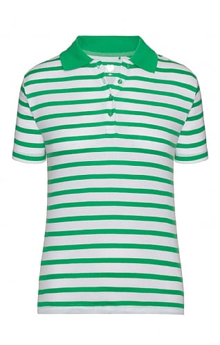 House Of Bruar Ladies Stripe Polo Shirt, White/Grass