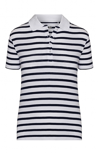 House Of Bruar Ladies Stripe Polo Shirt, White/Navy