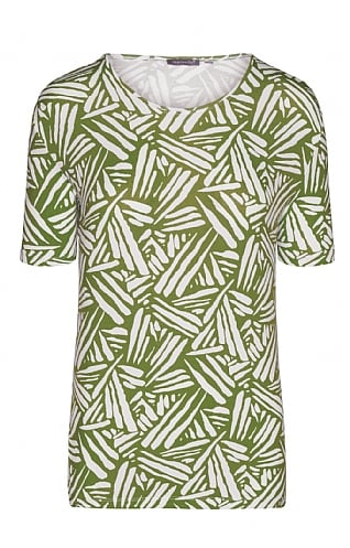 House Of Bruar Ladies Leaf Print Crew T-Shirt, Kiwi