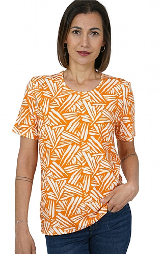 House Of Bruar Ladies Leaf Print Crew T-Shirt, Orange