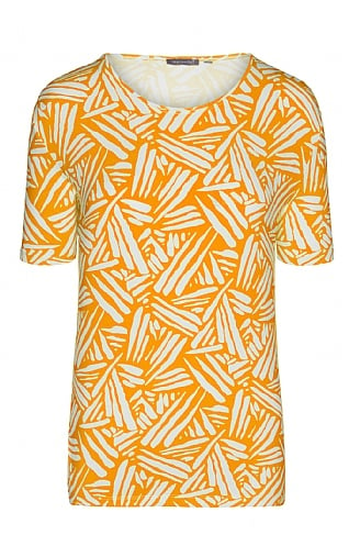 House Of Bruar Ladies Leaf Print Crew T-Shirt, Yellow