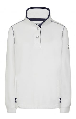 Ladies Lazy Jacks Button Neck Sweatshirt - White, White