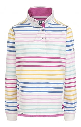 Ladies Lazy Jacks Slim Fit Striped Button Neck Sweatshirt, Rainbow
