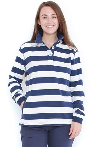 Ladies Lazy Jacks Slim Fit Striped Button Neck Sweatshirt, Twilight